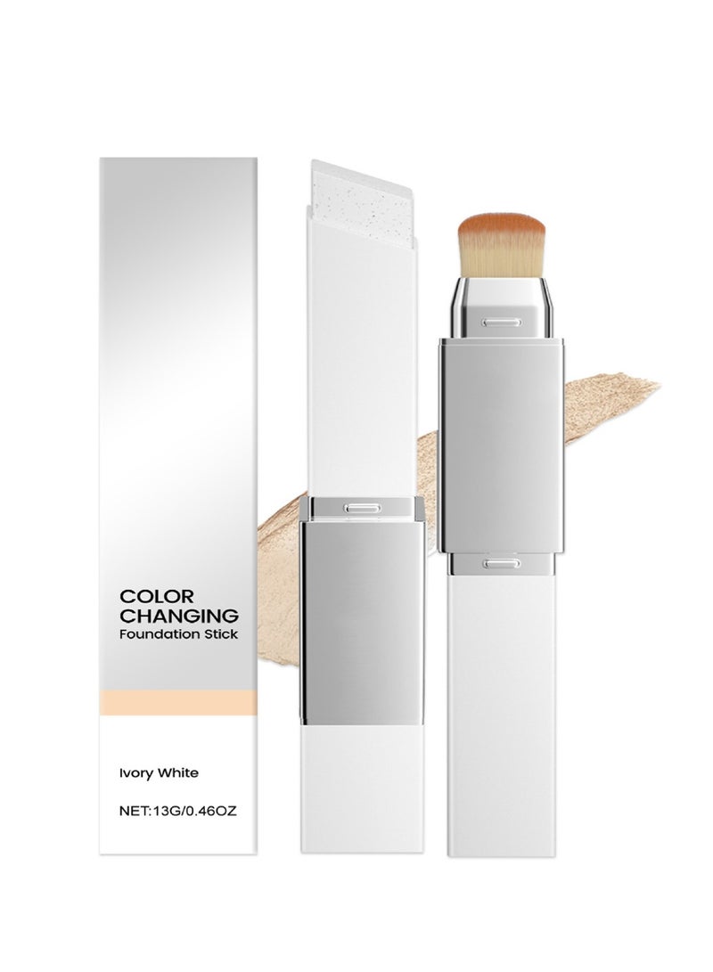 Selirxy 2-in-1 Color-Changing Foundation Stick with Detachable Brush - Lightweight Natural Makeup Effect, High Concealing Power, Long-Lasting Waterproof Base for Daily Use - Ivory White - Image 1